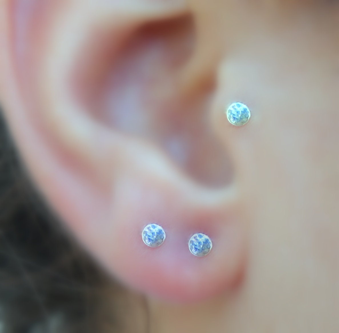 Tragus/Nose Ring/Cartilage Earring Sterling Silver 3mm Hammered Disk Stud
