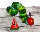 The Very Hungry Caterpillar with Watermelon - Clay Birthday Cake Topper