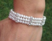 Three Strand Pearl and Rhinestone Bracelet, Wedding Jewelry, Bridal Jewelry, Bridesmaid Jewelry, Jewelry for Brides, Mother of the Bride