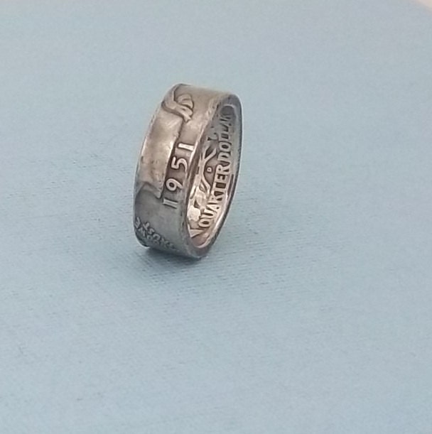 Silver coin ring washington quarter year 1951 size 7 1/2.  90% fine silver jewelry