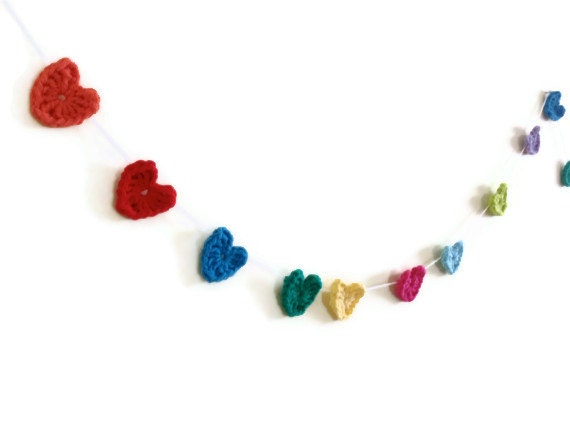 Crocheted Colorful Rainbow Heart Garland Banner Bunting