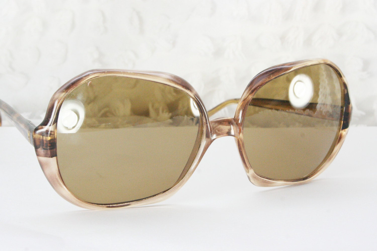 60s Tortoise Sunglasses 1970's Oversize Sunglasses Translucent Brown Tan Frame No Rx Non Prescription Made in Greece