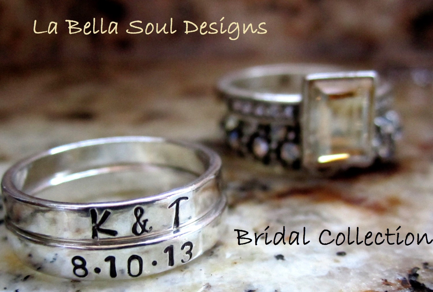 Four - Personalized Sterling Silver Hand Stamped Stackable Rings, Bridesmaid, Mother of Bride/Groom Gift