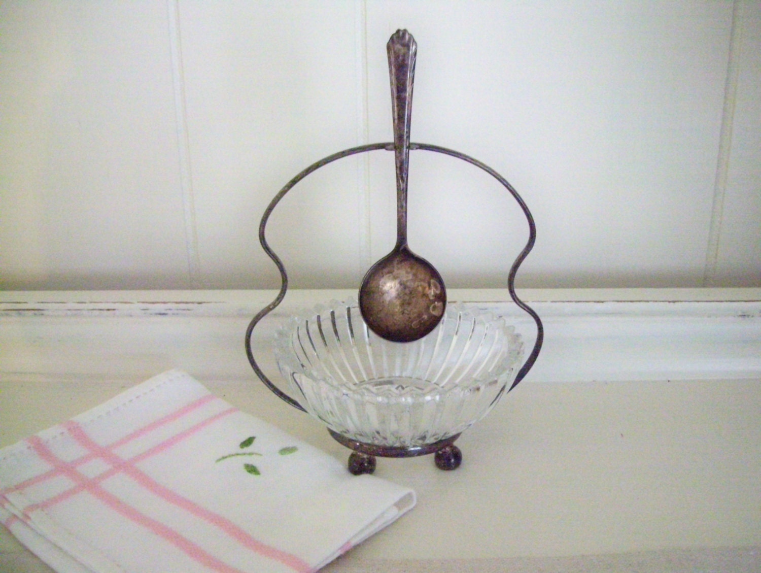 Vintage Glass Sugar Bowl With English Silverplate Holder