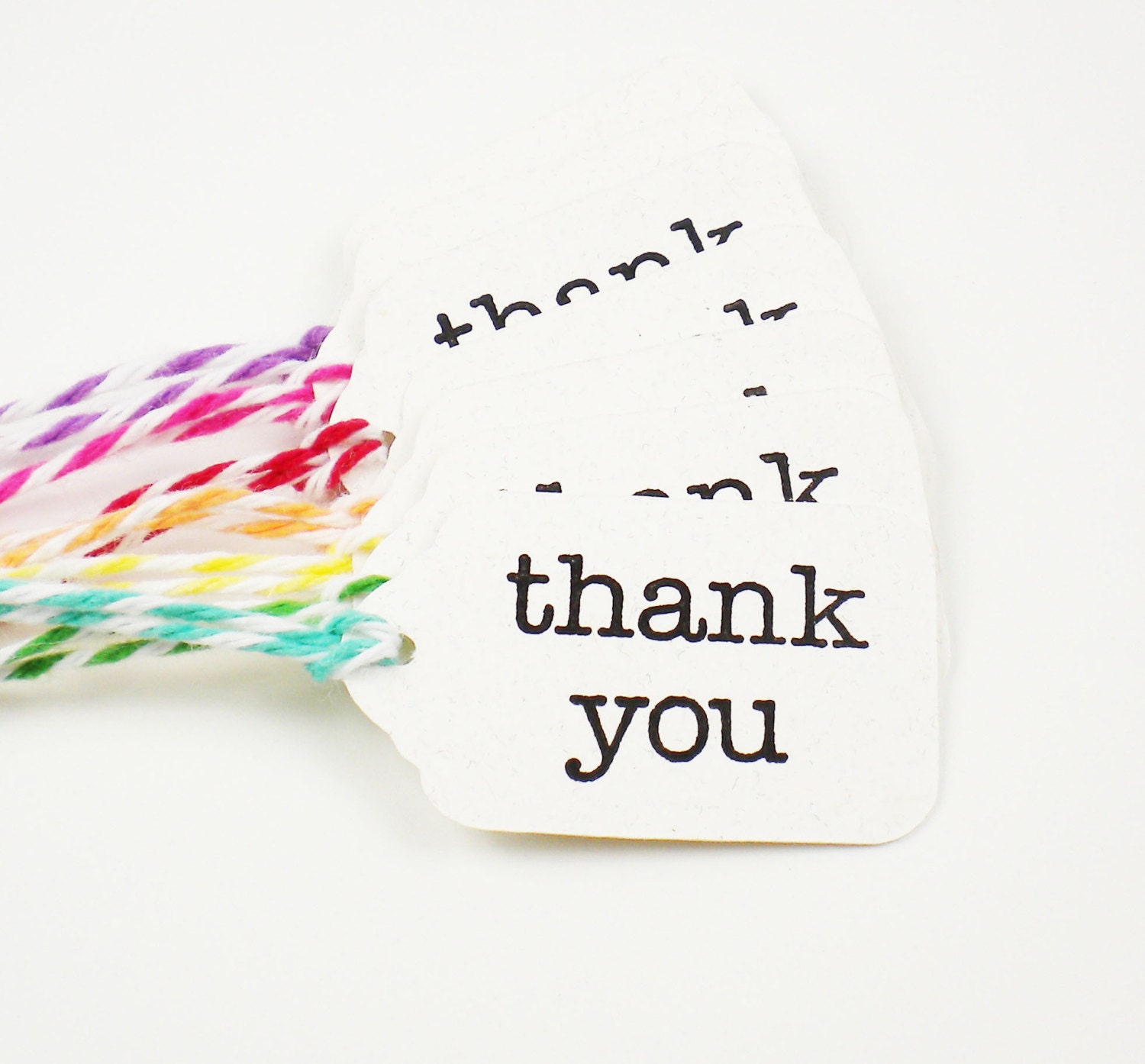 20 Recycled Thank You - You Pick the Color Twine Wedding Favor Tags on White - ECO FRIENDLY- Small