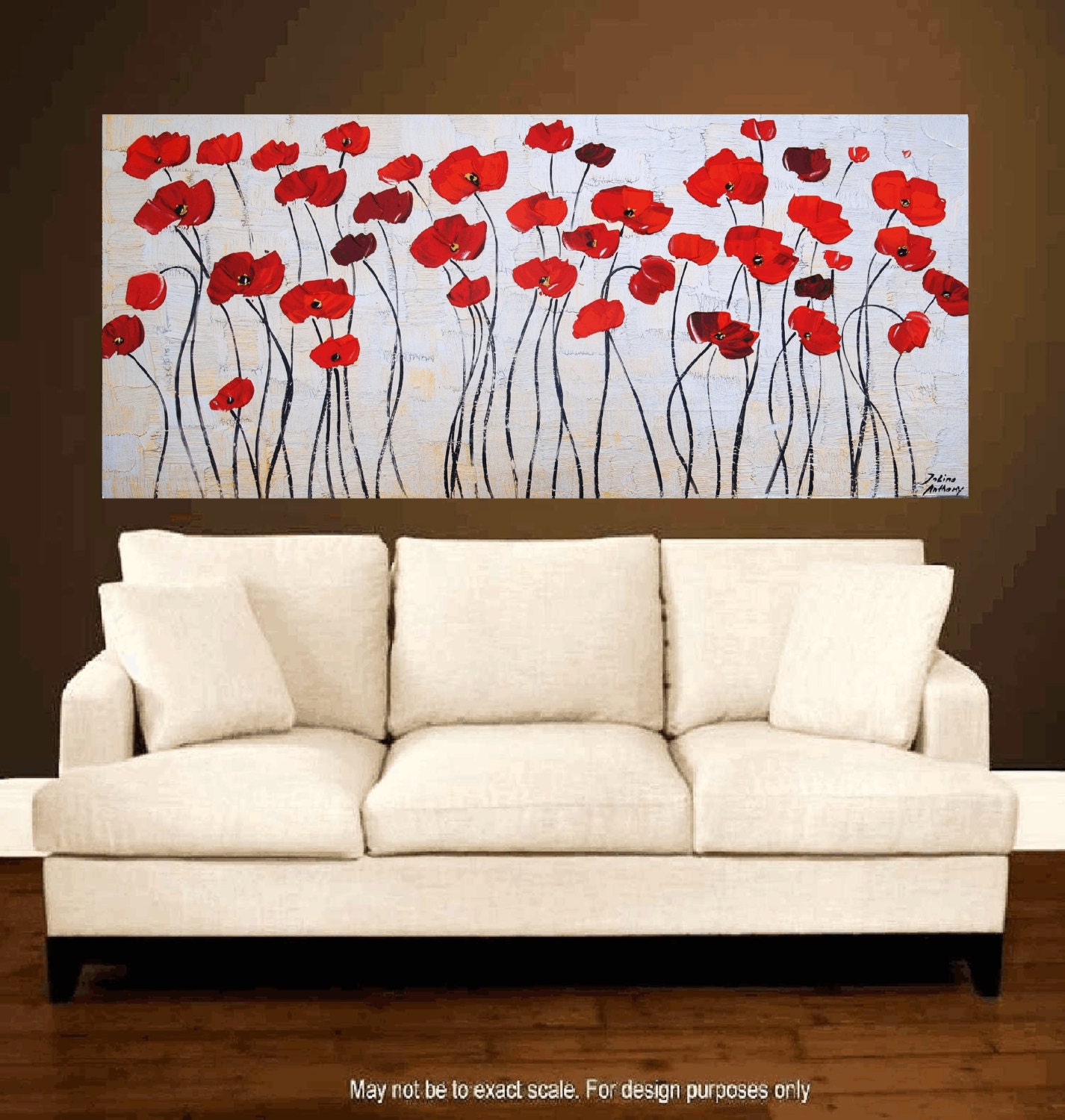 painting red textured poppis on silver and goldmetalic painting from jolina anthony fast and free shipping