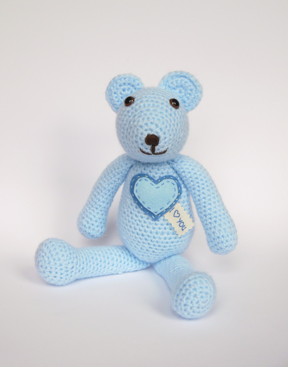 Large Amigurumi Crochet Teddy Bear. Perfect Baby shower or Christening Gift. Supersoft stuffed animal. Blue Bear.