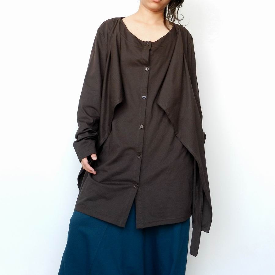 Long Sleeve Shirt Double Layer Styled Unique Design Brown Cotton Jersey..(Sash Included)..