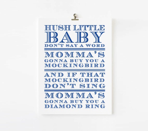 Hush Little Baby Nursery Rhyme // Children's Art Print // kids wall art