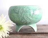 Vintage Green Ceramic Succulent Pot - Mid Century Pottery, Container, Salt Celler - Gardening