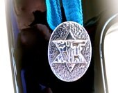 PURE Silver Star of David Pendant Necklace on Pure Silk Sari Ribbon Jewish Judaica