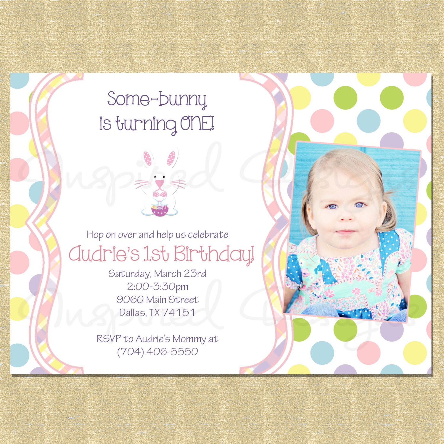 Easter Some-Bunny Polka Dot Birthday Invitation Il_170x135