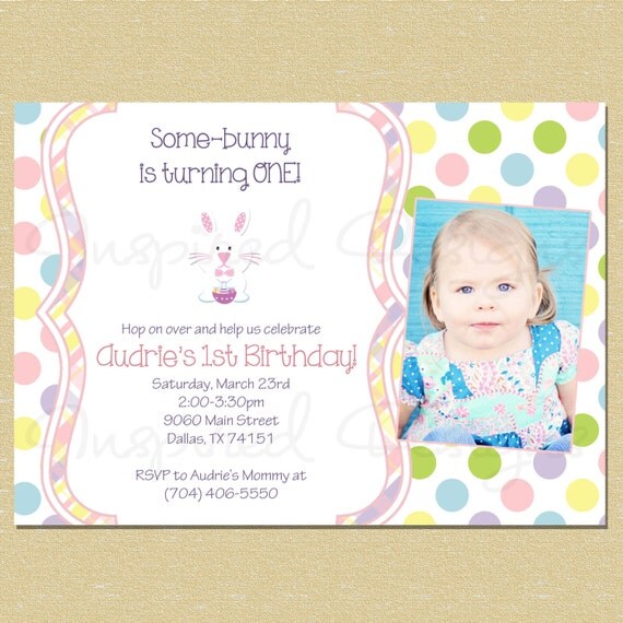 Easter Some-Bunny Polka Dot Birthday Invitation Il_570xn