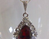 Gothic Red Bridal Necklace, Dark Siam Oval Teardrop Victorian Wedding Party Bridesmaids Jewelry, BIJOUX RED