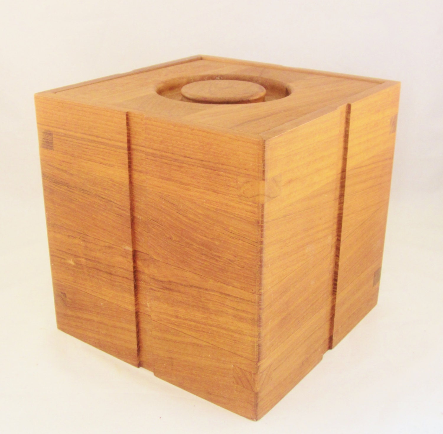 Vintage Ice Bucket SOLID TEAK CUBE Lake Deck Patio 1970s 1980s