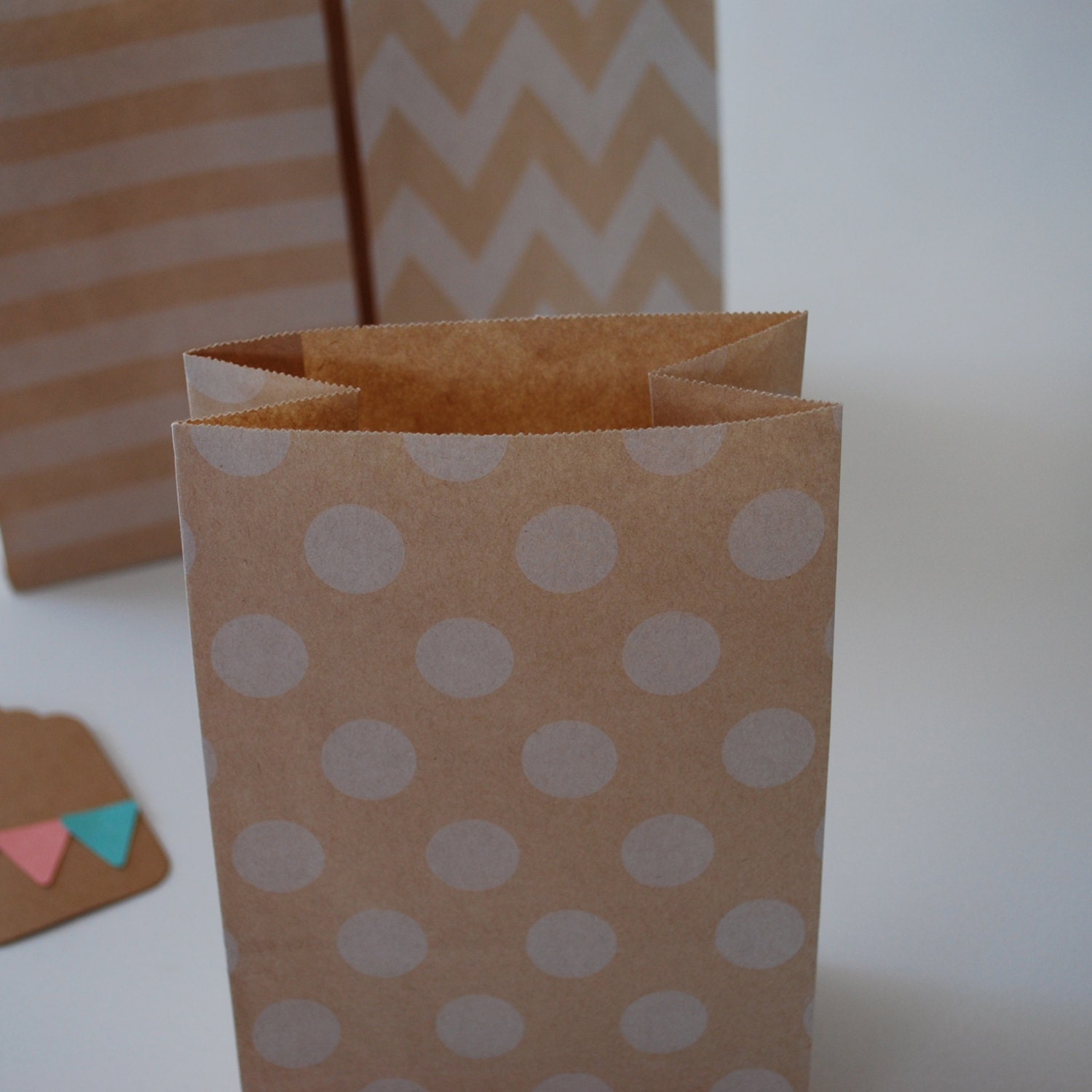 Paper Bag - 12 Kraft with White Spots Flat Bottom Bags / Party / Lolly / Favour / Wedding / Packaging / Loot / Gift Bag Il_170x135