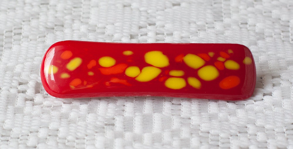 Small Fused Glass Red Speckled Barrette
