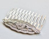 TRUE Vintage Bridal Hair Comb, Art Deco Silver Rhinestone Repurposed Brooch, Something Old, Silver Rhinestone, OOAK, Bridal Headpiece