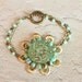 Vintage Button Statement Bracelet - Seafoam and Gold Glass Button.Gold Flower Filigree.Vintage Repurposed Bracelet.OOAK.Button Jewelry