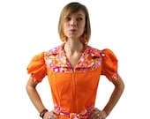ON SALE Vintage Tangerine and Pink Summer Dress 1970s Womens Medium Small