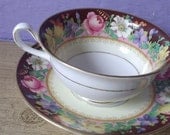 Antique china tea cup and saucer set, vintage 1920's Cauldon English tea set, pink roses tea cup