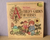 Vintage 1970's Disney Child's Garden of Verses album lp, poetry, Victorian children bedroom decor, train sailboats art prints