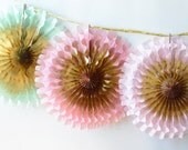 Pink Mint Gold Punch 5 Fancy Frill Fans Tissue Garland