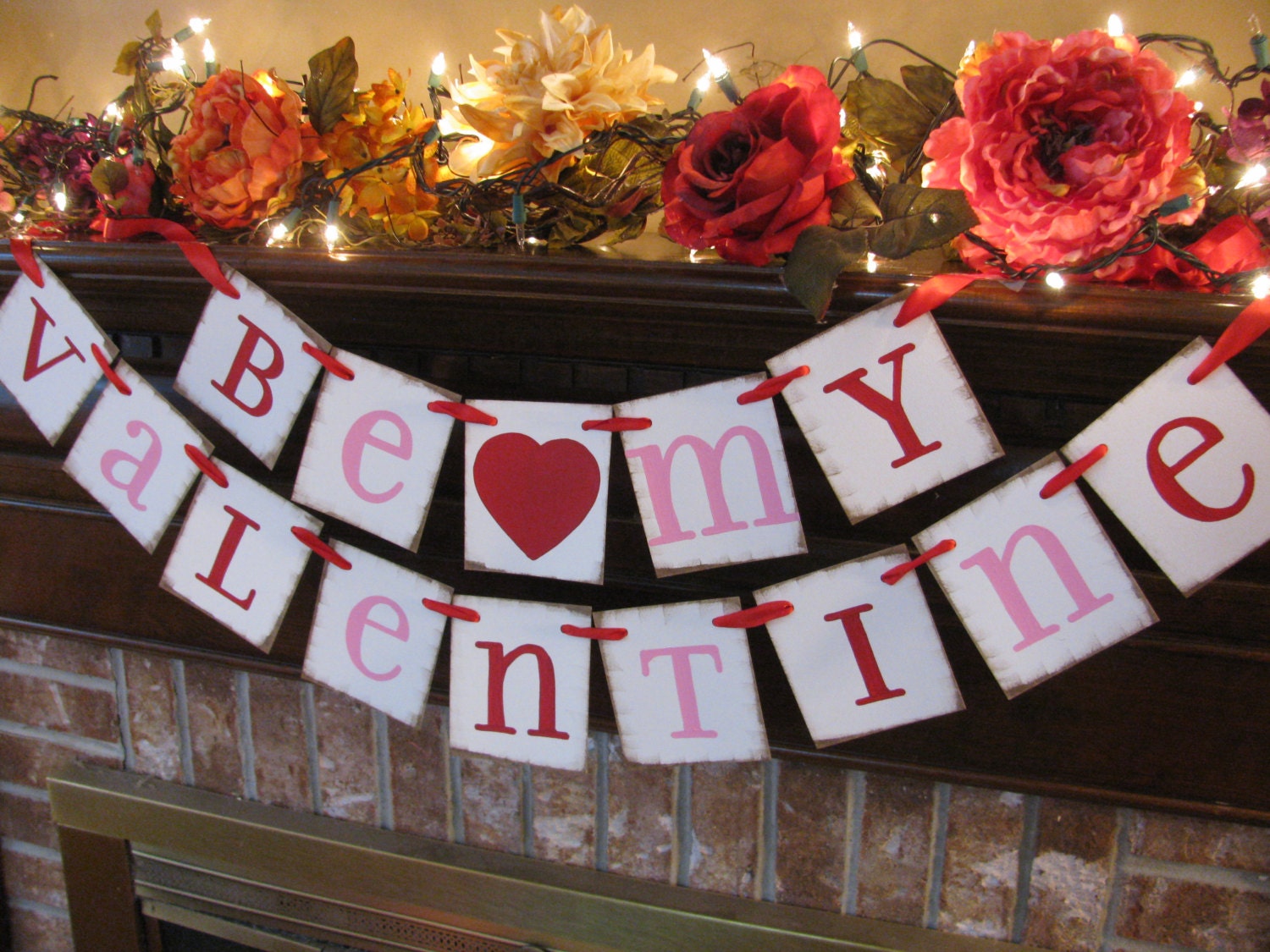 Valentine Banner Be My Valentine Garland Sign Handmade Valentine Fireplace, Wall, Table Decoration