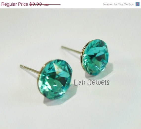 10% OFF Turquoise Earrings - Seafoam Green Swarovski Crystal Ear Studs - Small Hypoallergenic Post Earrings