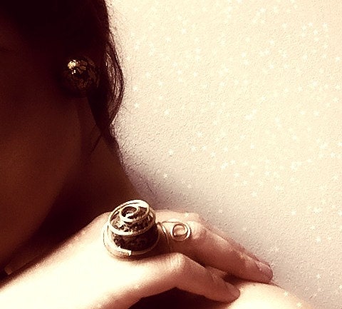Tribal ring - Bubble ring - Gold ring - Brass ring - Spiral ring - black ring - Rustic ring - Stone ring - tt team