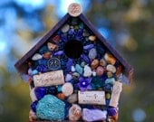 Mosaic Amethyst Birdhouse with Wine Corks and Love Doves