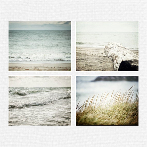Beach Decor Print Set of 4 8x10 Fine Art Beach Photographs, Pastel Blue, Beige, Grey, Ocean Art Set, Nautical Prints, Sea Landscapes.