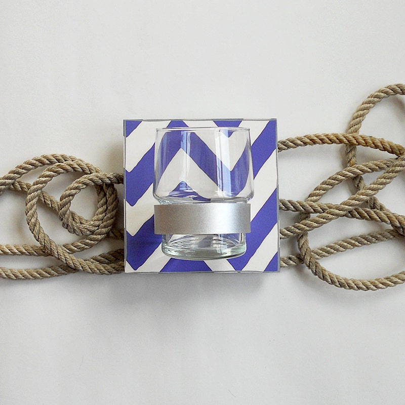 wall decor TACK: modern chevron candle holder blue white