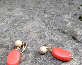 Beautiful Vintage Coral wood earrings De Orca 1970's earrings