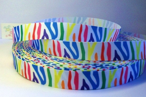 2mts Rainbow Tiger Print 7/8" Grosgrain Ribbon