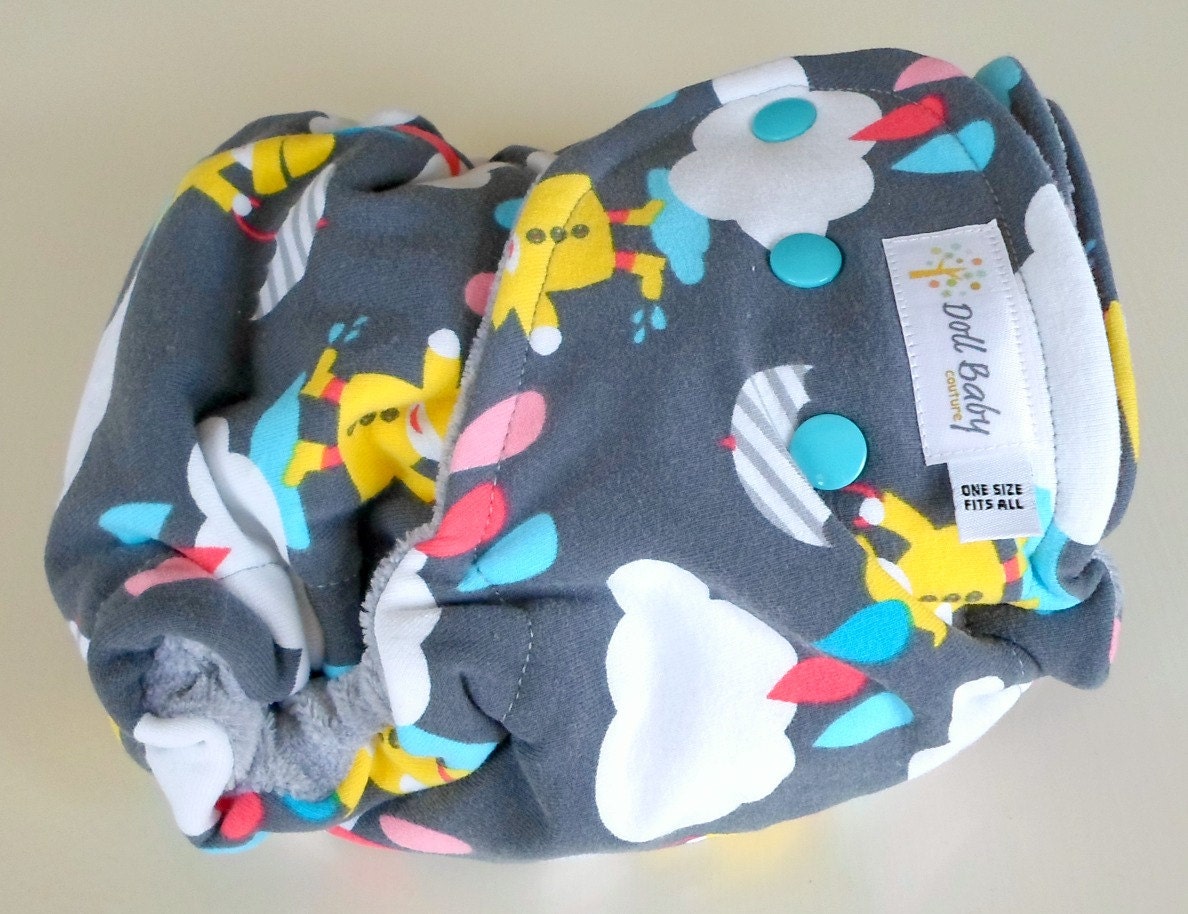 Fitted Diaper in Rain Drops - OS 12lbs-35lbs - turned heather grey cv