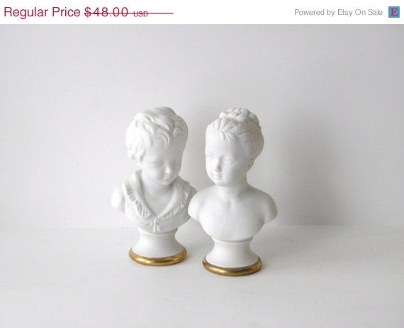 SALE Vintage Lefton Bust Pair, Boy and Girl Lefton Heads, Bone China with Gold Rim