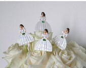 SALE Vintage Lot of Bride Cupcake Topper, Wedding Shower Cake Topper, White Bride Dress, Cupcake Picks