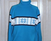 SALE Snowflake Sweater, Ski Sweater, Bright Blue Sweater, Apres Ski Snow Bunny