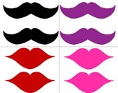 Mustache and Lips Instant Download PRINTABLES for Wedding or Birthday Party Gifts Favors Photobooth Props