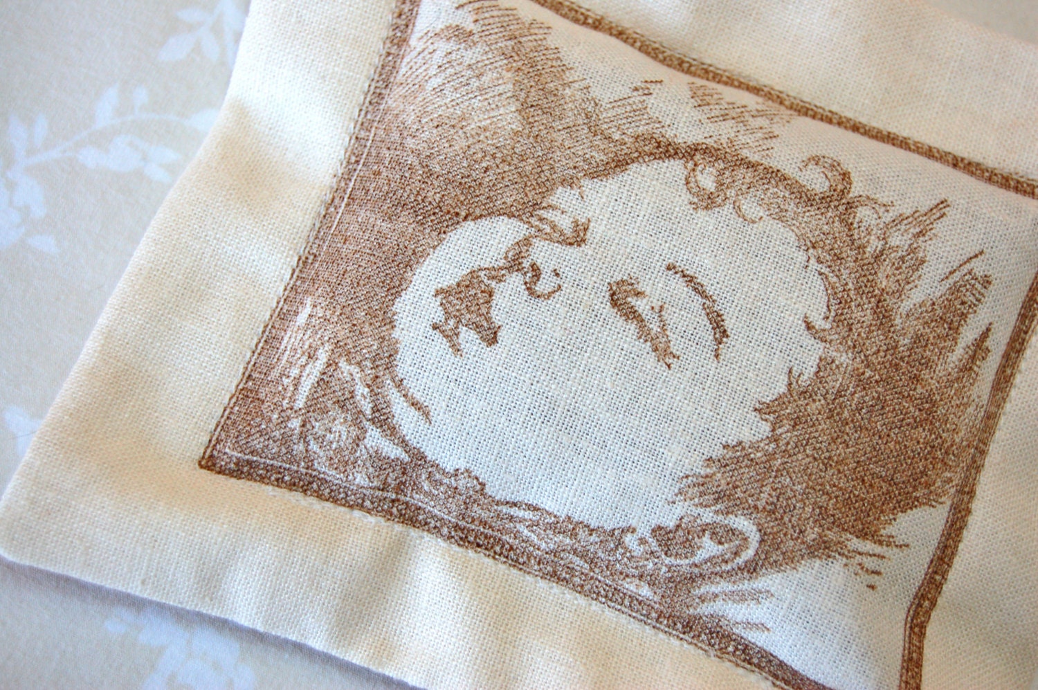Lavender Sachet, Victorian Style Baby on Ivory Linen (Gifts under 10 dollars) Mother's Day/ Baby Shower/ New Baby Gifts
