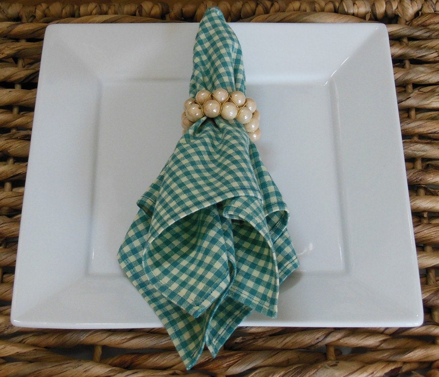 Tabletop Cloth Napkins Teal Gingham Check Set of Six 16"