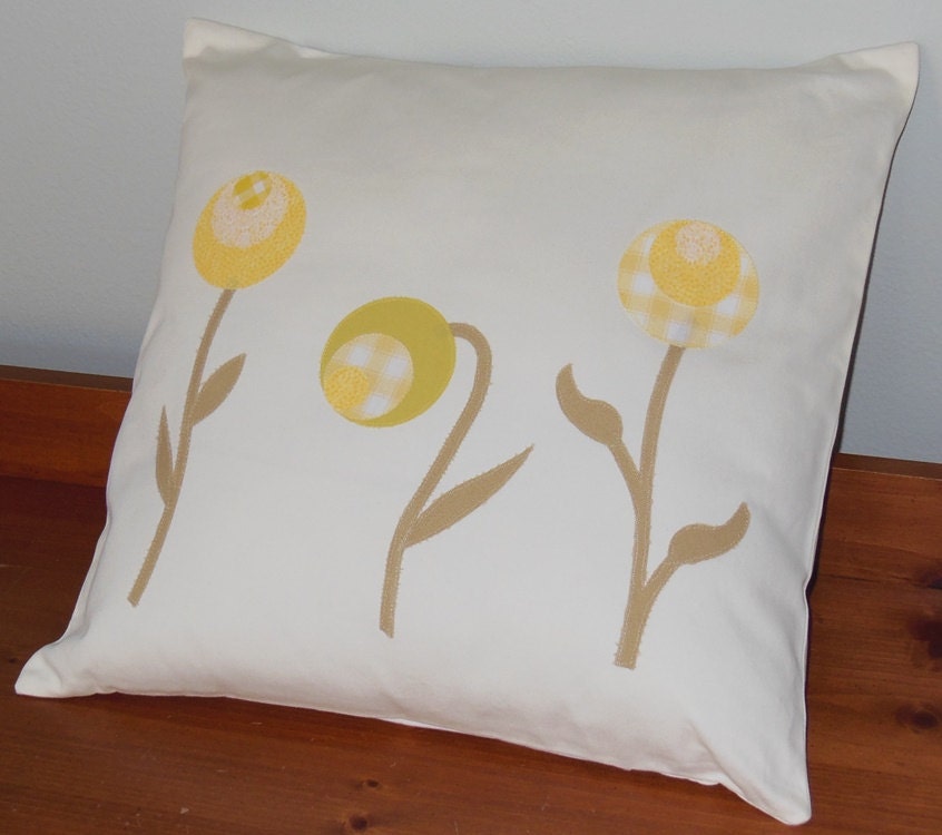 Decorative Throw Pillows Yellow Blooms Flowers Floral Appliques 18" x 18"