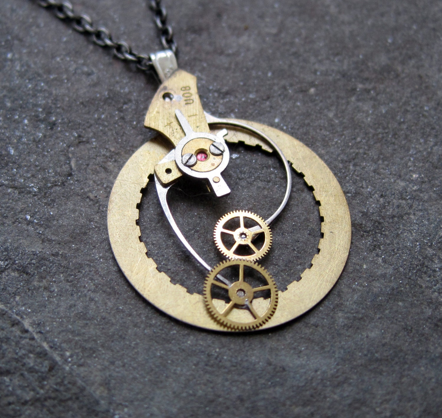Clockwork Pendant "Examiner" Recycled Mechanical Watch Gears and Intricate Sculpture Wearable Art Not Quite Steampunk Assembly Necklace