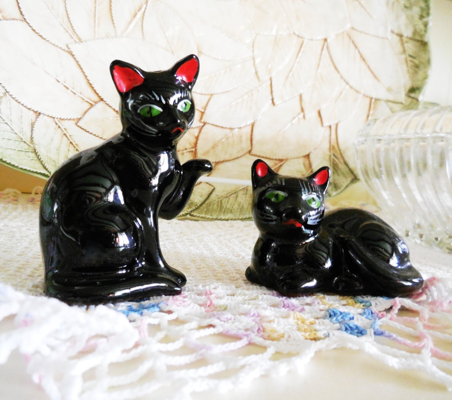 Vintage Beckoning Black Cat Salt Pepper Shakers Shafford Redware Japan