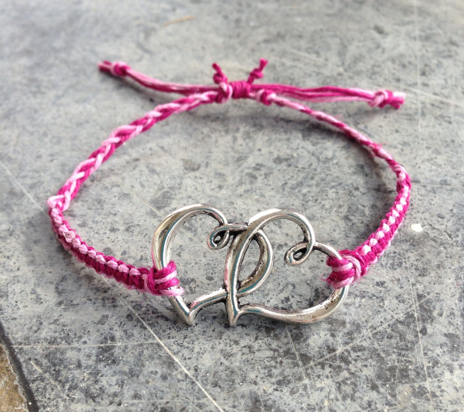 Double Pink DOUBLE HEARTS Bracelet Great for VALENTINES Day