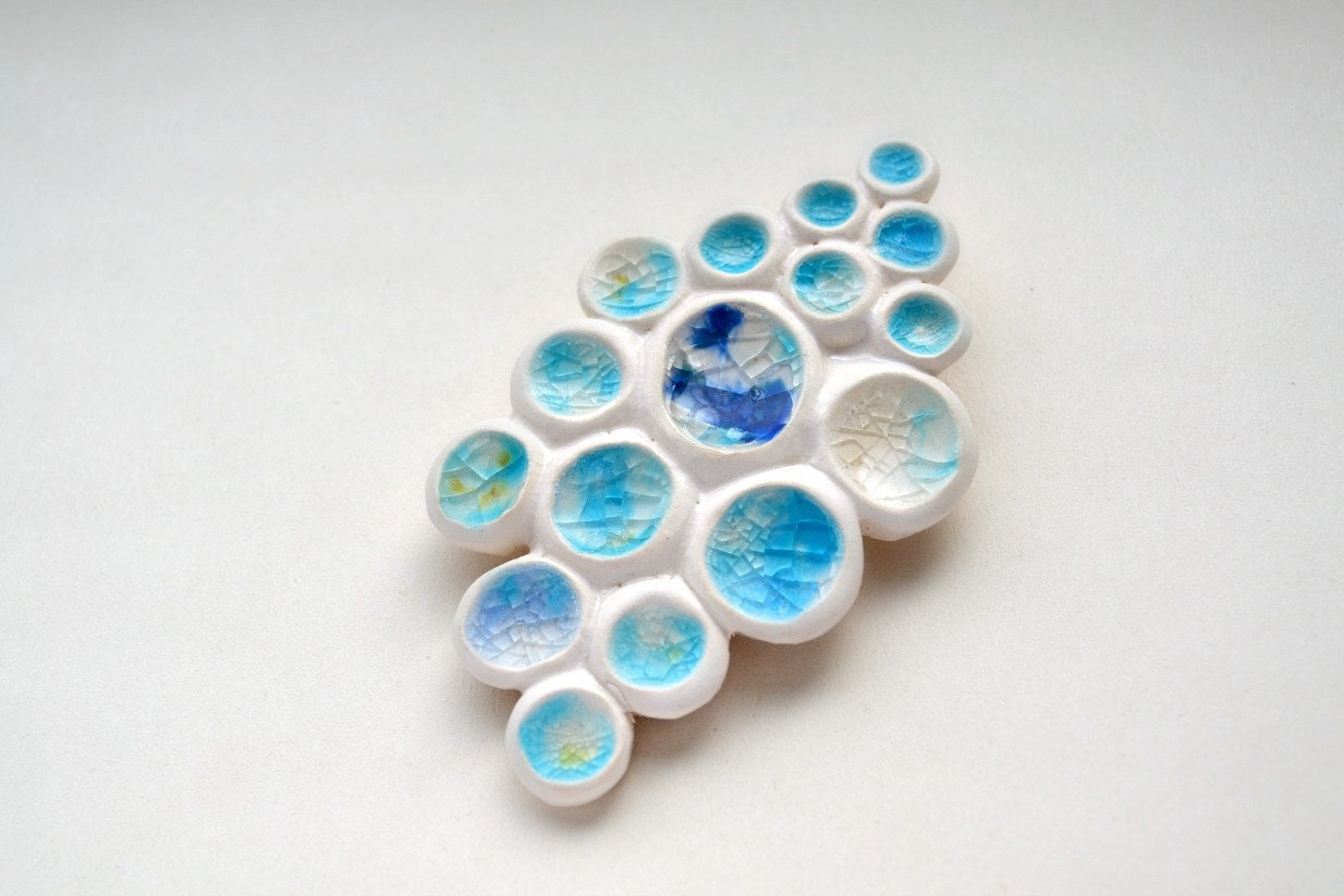 Water - natural elements - ceramic and glass brooch - green, white - nature - eco friendly Etsy UK