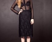 Layered Black Lace Pencil Skirt / M