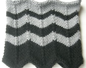 Chevron Knit Scarf, Cowl Circle Scarf, Black and Silver Grey