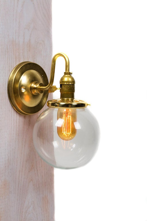 Simply Vintage and Modern Clear Globe Brass Arm Wall Sconce
